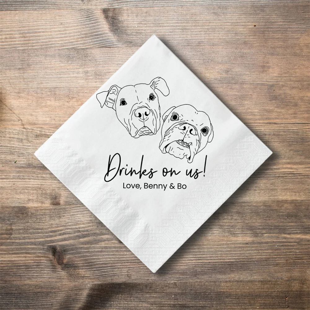 

50 PCS Custom Line Art Pet Cocktail Napkins, Single Line Art Pet Portrait from Photo, Dog Wedding Napkins, Customized Pet Portra