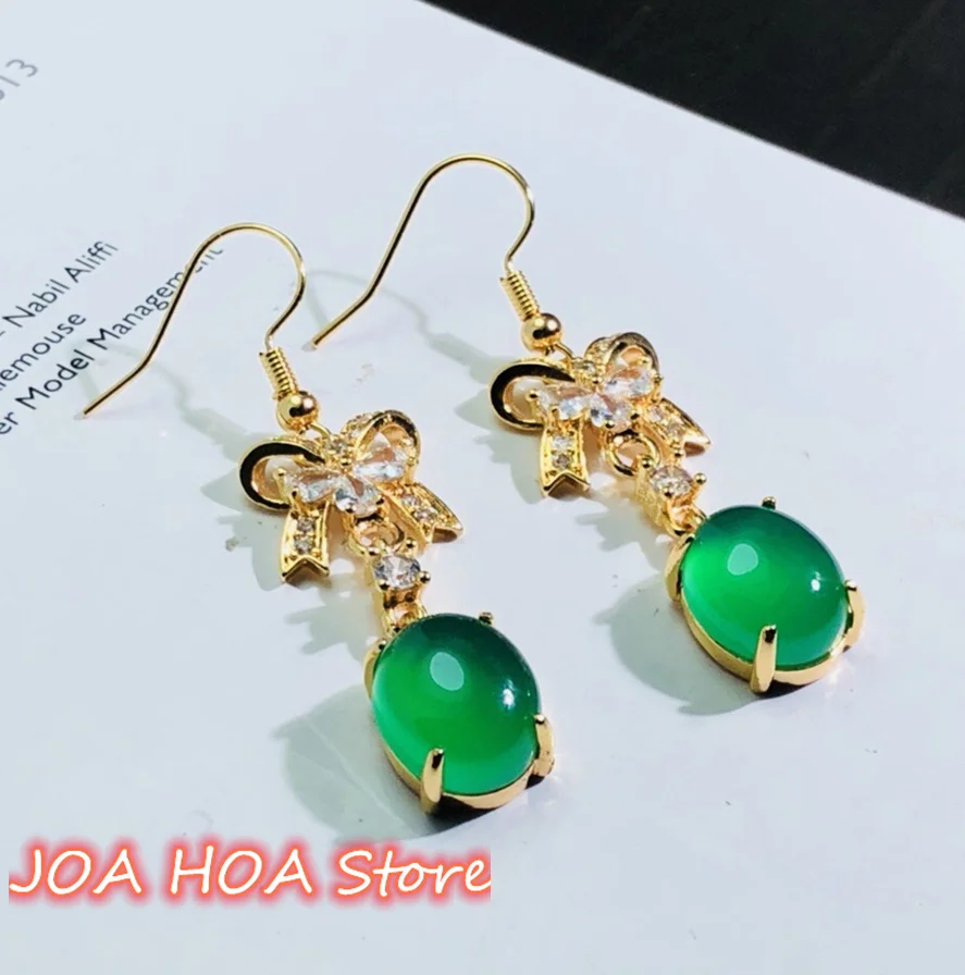 

Quality Product Inlaid Natural Chalcedony Jade Earrings 925 Silver Gilded Exquisite Jewelry Accessories Fashionable Eardrop