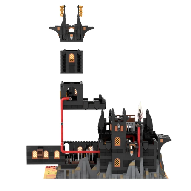 3262 부품 MOC 중세 검은 용 바위 성 건축 블록 레트로 건축 모델 디스플레이 장난감 어린이 DIY 조립 선물