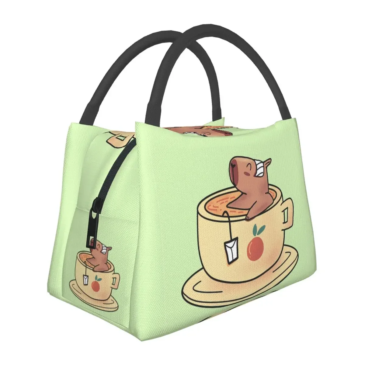 Capy Tea Lunch Bag For Unisex Cartoon Animal Print Lunch Box Retro Travel Cooler Bag Convenient Oxford Tote Food Bags