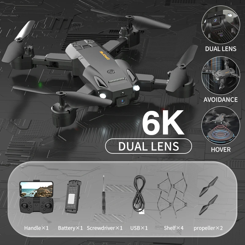 Foldable Drone 6K Dual Camera Three Side Obstacle Avoidance Optical Flow Hover Takeoff Remote Control Quadcopter Toy For Boy