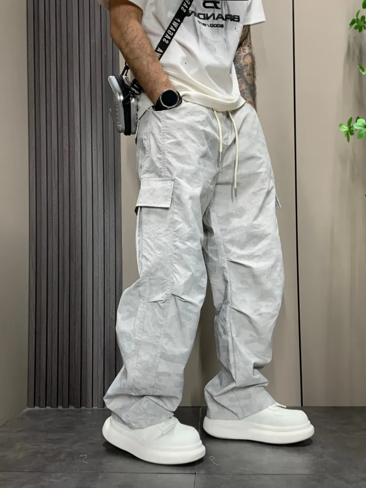 

Новинка 2025, свободные мужские брюки в американском европейском стиле High Street, винтажные повседневные свободные мужские брюки с большой талией, модная молодежная рабочая одежда