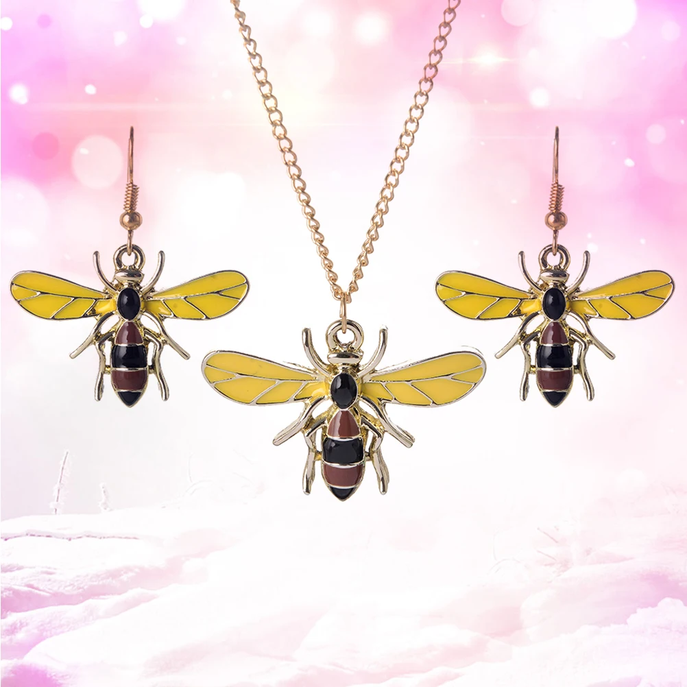 

Adjustable Clavicle Chain Bee Pendant Hook Earrings Jewelry Yellow Red Black Enamel Fashion Gift For Women Girls Wife Daughter