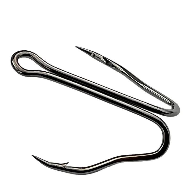 TAKEDO 6# - 1/0 Short Handle Double Hook 3551 Black Nickel Fishhook 2X Strength High Carbon Steel Fishing Hook For Frog Lure