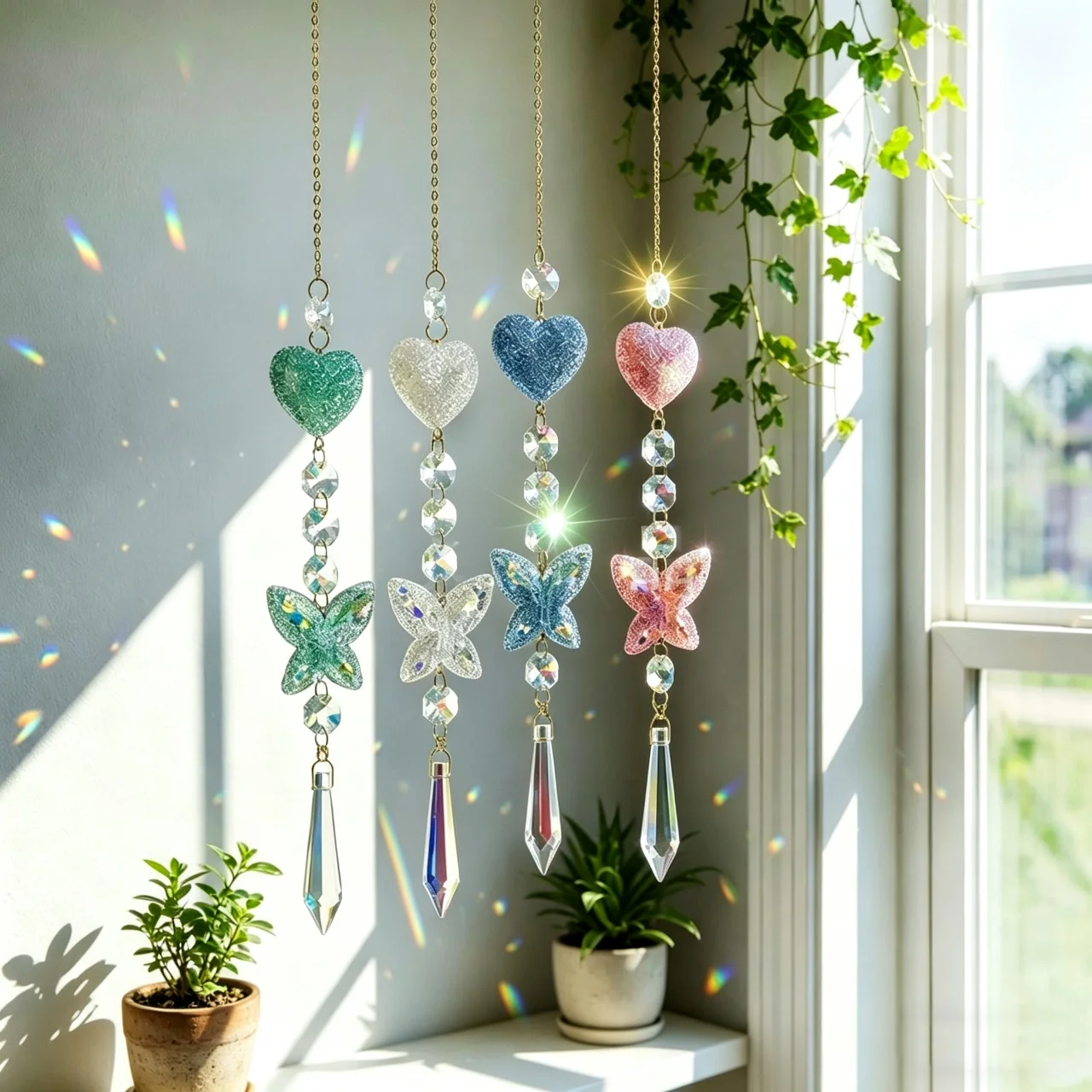Crystal Butterfly Suncatcher Indoor Hanging for Windows Prism Sunlight Rainbow Maker Sun Catchers Sparkling Garden Decor