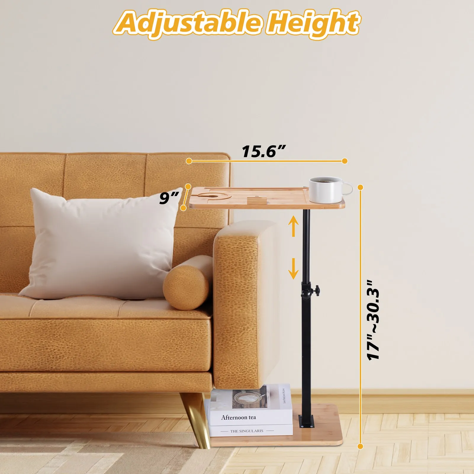 Vantic C Shaped End Table, Small Couch Side Table, Sturdy Slide Under Sofa Table with Metal Frame for Living Room & Bedroom image 5