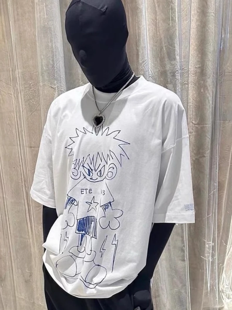 

Casual Cotton T-irt Boys Cartoon fiti Letter Print ort Sve round Ne Pure Cotton Leisure T-irt Couple Trendy