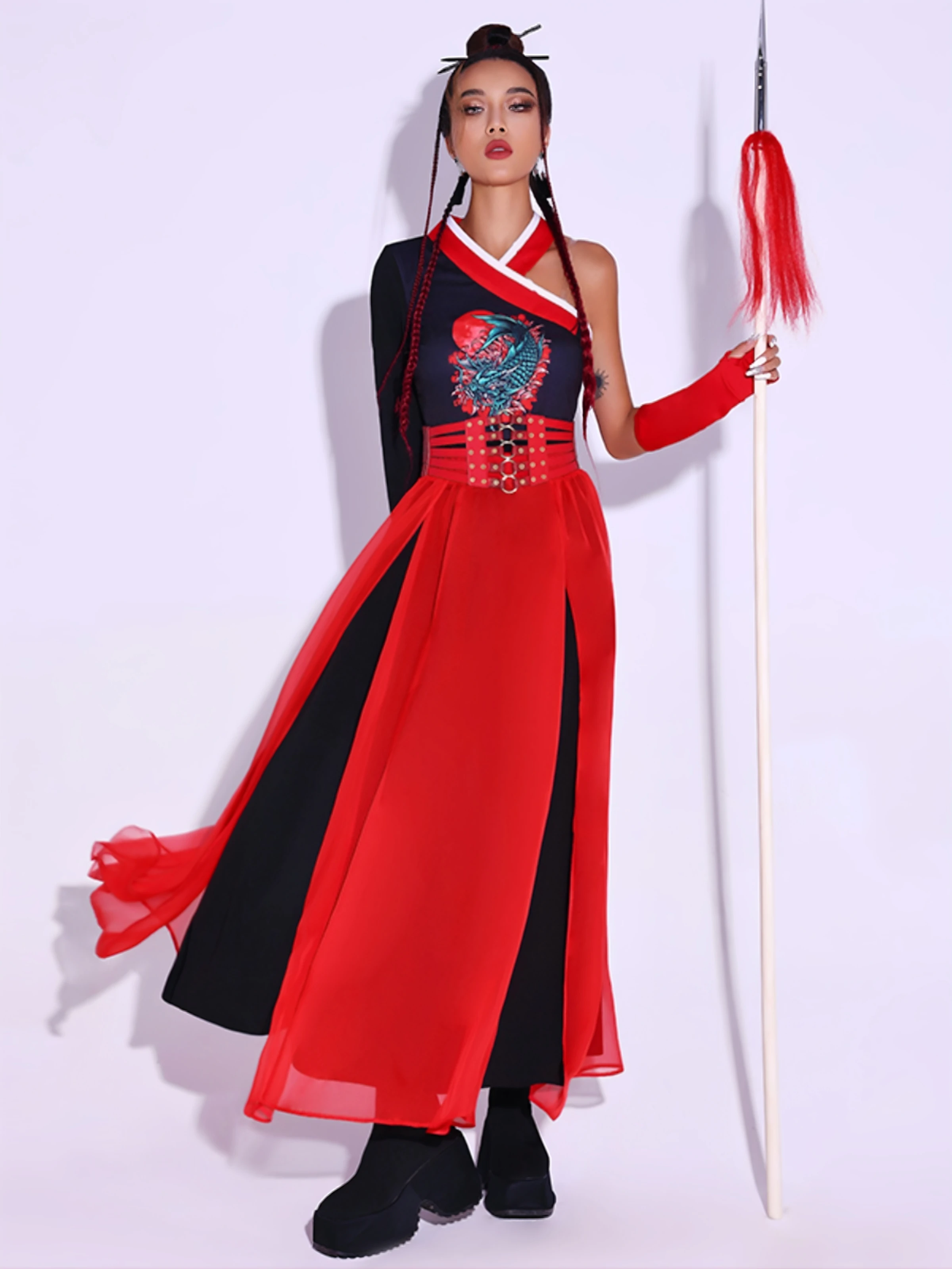 New Women's Performance Costume DS Bar Business Performance Stage Outfit Tang Suit Roman Cloth Material National Trend