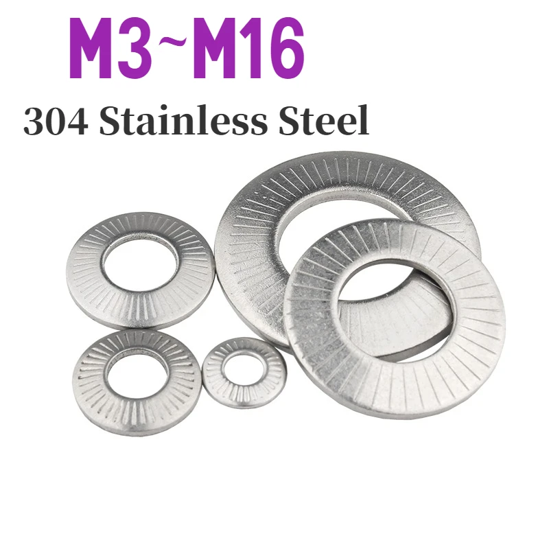 M3 M4 M5 M6 M8 M10 M12 M14 M16 304 Stainless Steel Anti Slip Lock Washer, Single Sided Printed Diagonal Anti Lock Washer Pad