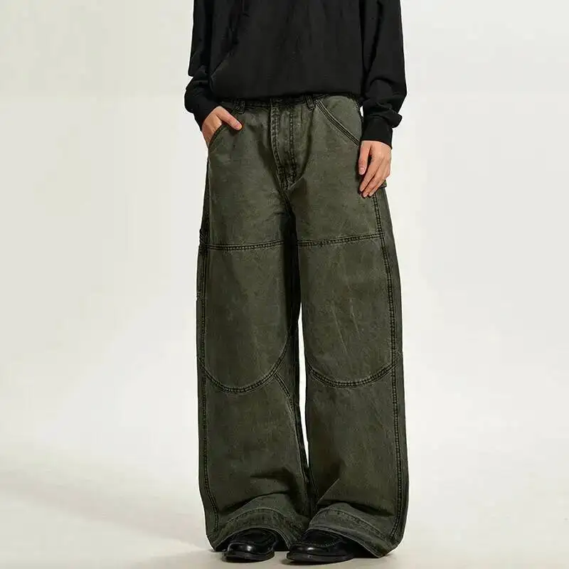 American Style Denim Men's Cargo Pants Three Dimensional Tailoring Deconstructed Design Casual Loose Wide Leg Jeans 9XCP55