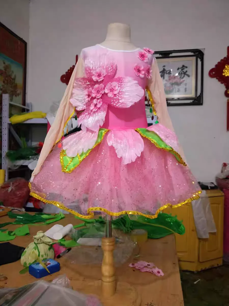 

Pink Flower Dance Performance Costumes Kids Modern Dance Sequined Ballroom Party Dancing Dress Children Girls Party Princess