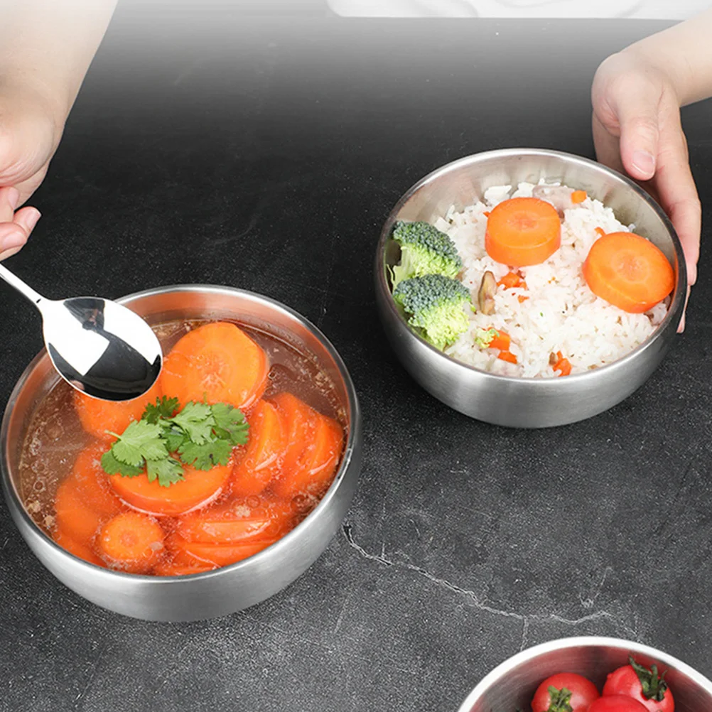 

2pcs Stainless Steel 15Cm Ramen Rice Serving Bowl Heat Insulation Anti-Scald Kitchen Food Bowl For Home Restaurant
