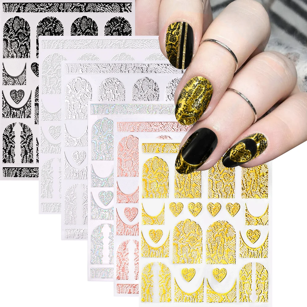 1Pcs 3D Bronzing Snakeskin/Love Nail Stickers 6-Colors Sexy Snake Print Self-Adhesive Nail Decals Luxury Manicure Decorations *