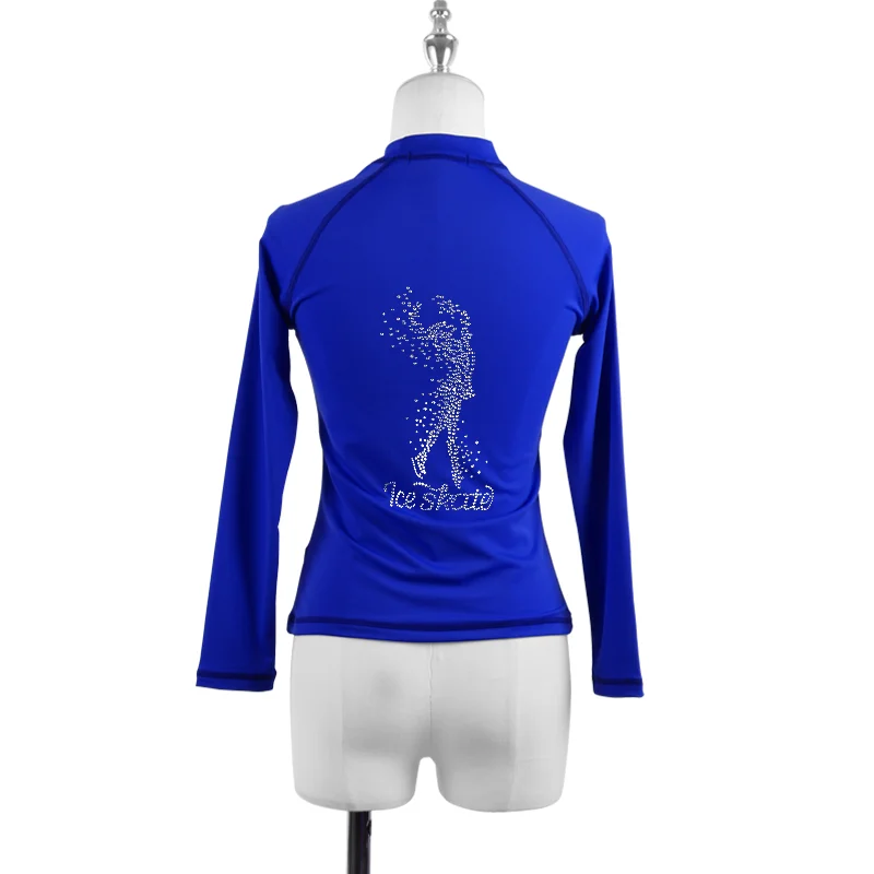 Figure Skating T Shirt Tops for Girl Women Adult Training Ice Skating Gymnastics Pullover Long Sleeve Diamond Skating Pattern