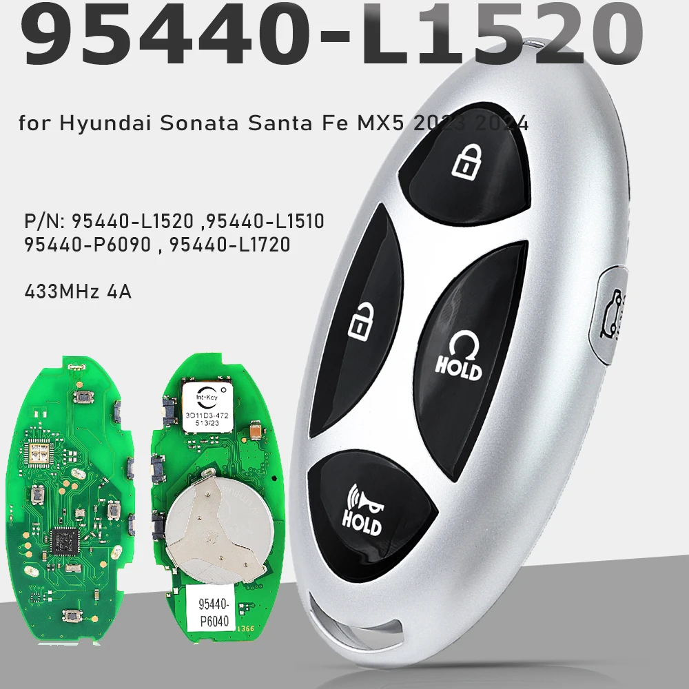 

KEYECU 95440-L1520 95440-P6090 95440-L1720 95440-L1510 Умный ключ дистанционного управления 433 МГц 4A Брелок для Hyundai Sonata Santa Fe MX5 2023 2024