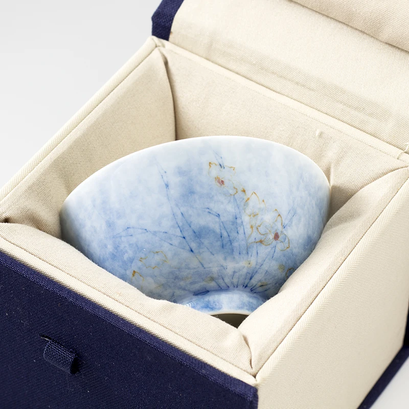 TeaCup Ceramic KungFu Tea Set Antique Blue Porcelain Hand-painted Tea Bowl Cup Chinese Teaware Mug Office Drinkware Gift  80ml