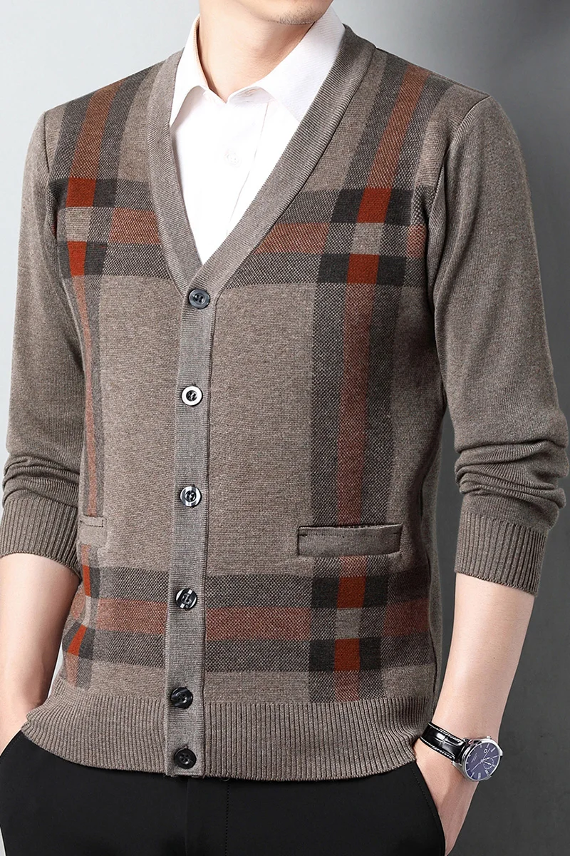 2023 Autumn New Men\'s Long-sleeved Cardigan Sweater Fashion Casual V-neck Business Knitwear