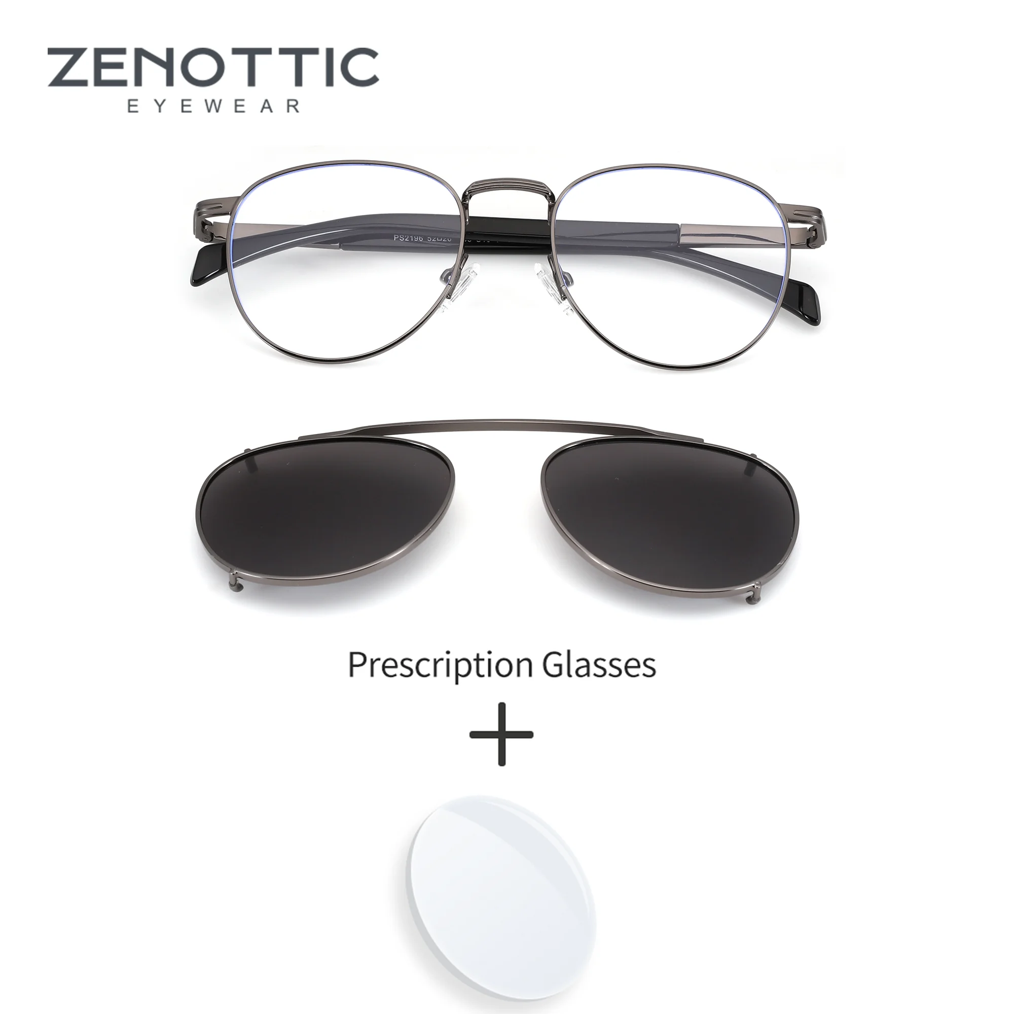 

ZENOTTIC L Size Men's Clip On Glasses System Square Metal Frame Progressive Prescription Lenses