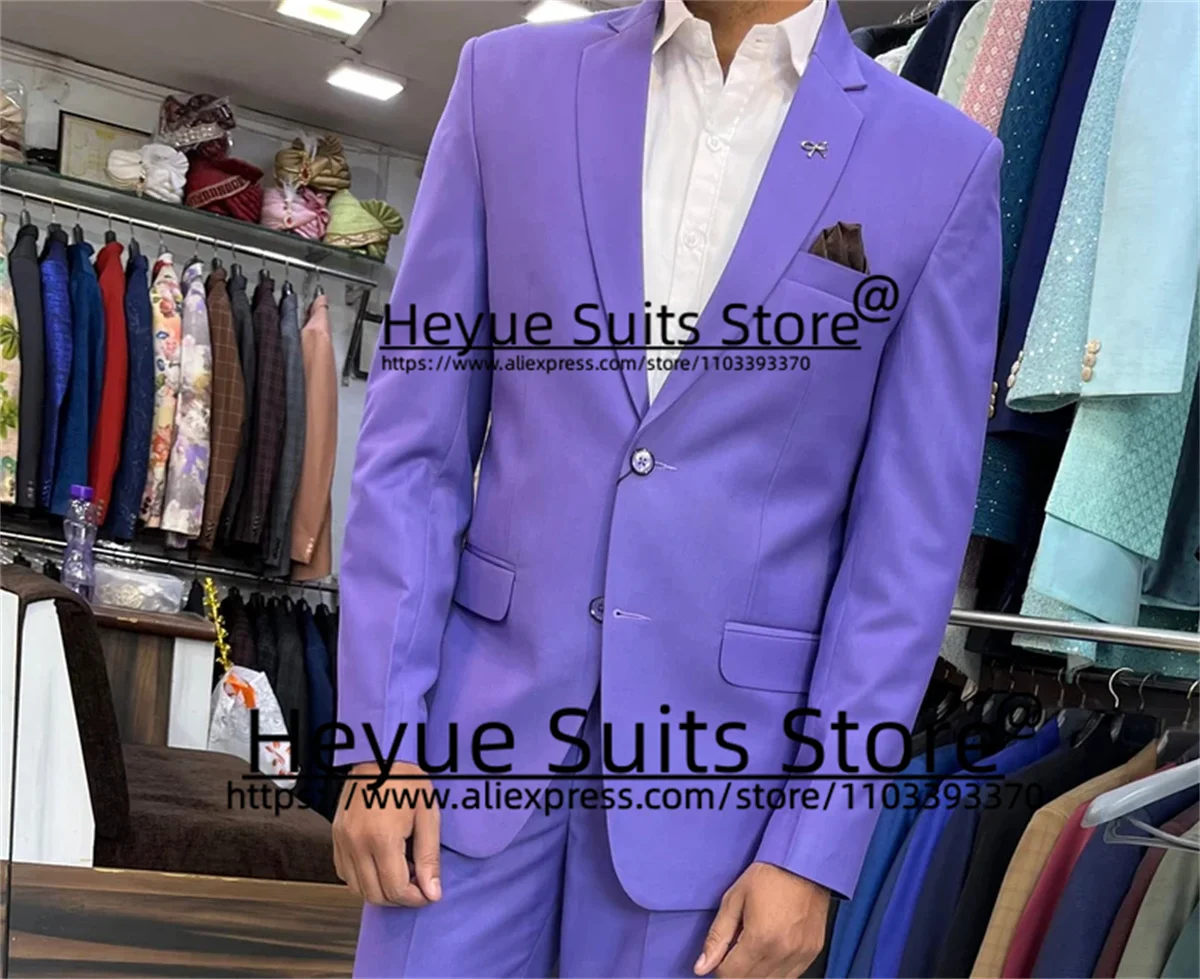 High Qublity Purple Wedding Suits For Men Slim Fit Notched Lapel Prom Groom Tuxedos 2 Pieces Fashion Jacket+Pants Costume Homme