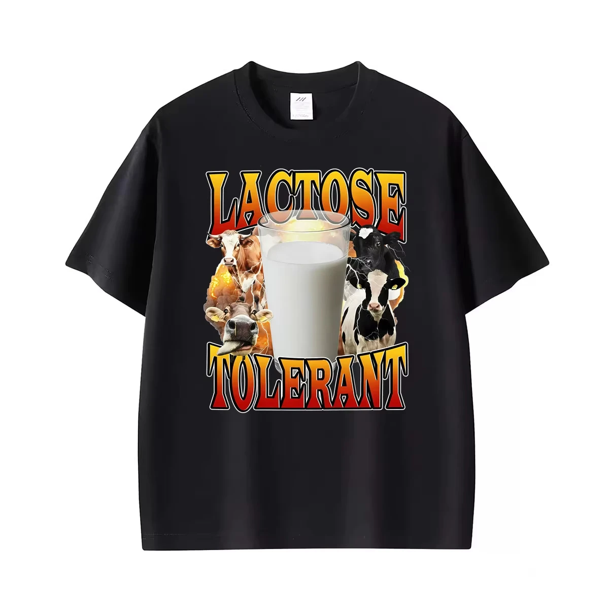 Lactose Tolerant Retro Milk 90s Funny Graphic T Shirts Men Women Harajuku Fashion Oversized T-shirt 100% Cotton O-Neck Tee Shirt