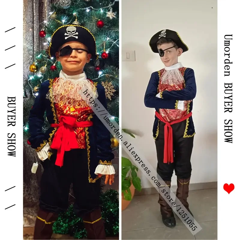 Enfants enfant un oeil Deluxe Pirate capitaine crochet Buccaneer Costumes pour garçons Halloween carnaval Mardi Gras tenue de fête Umorden