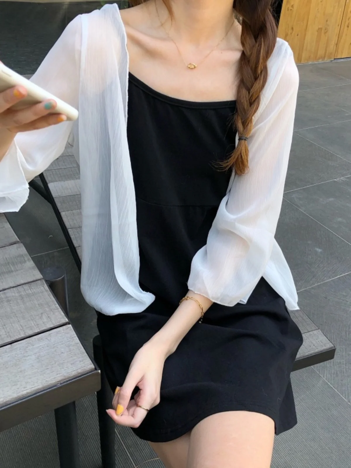 Été femmes eer Cardigan vêtements d'extérieur en mousseline de soie léger Protection solaire haut avec jupe v-ne ort Sve coréen Sle