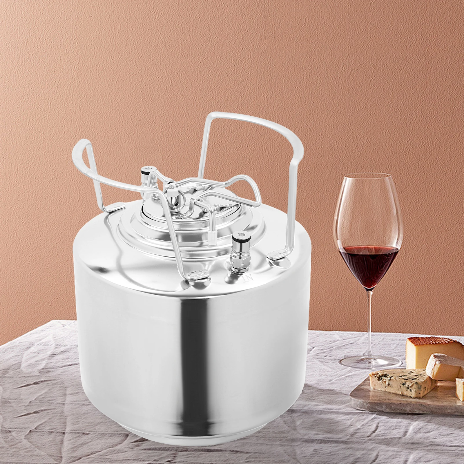 

Silver Mini Ball Lock Keg, 6L/1.59gal Home Brewing Keg, 304 Stainless Steel Beer Keg, Compact 9.02*11.10in Homebrew Equipment