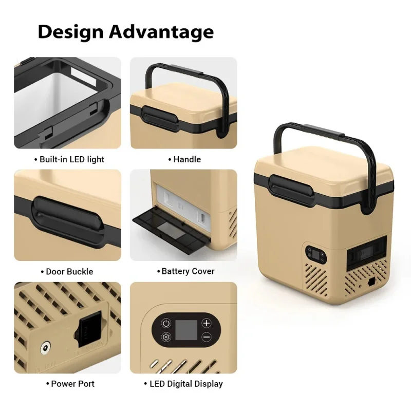 12-18L Solar Battery Car Fridge 12v 24v Compressor Mini Car Travel Refrigerators Portable Camping Freezer With Handles