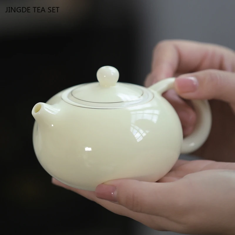 210ml Dehua Sheep Fat Jade White Porcelain Teapot Home Ceramic Tea Infuser Custom Filter Xishi Beauty Kettle Chinese Tea Set