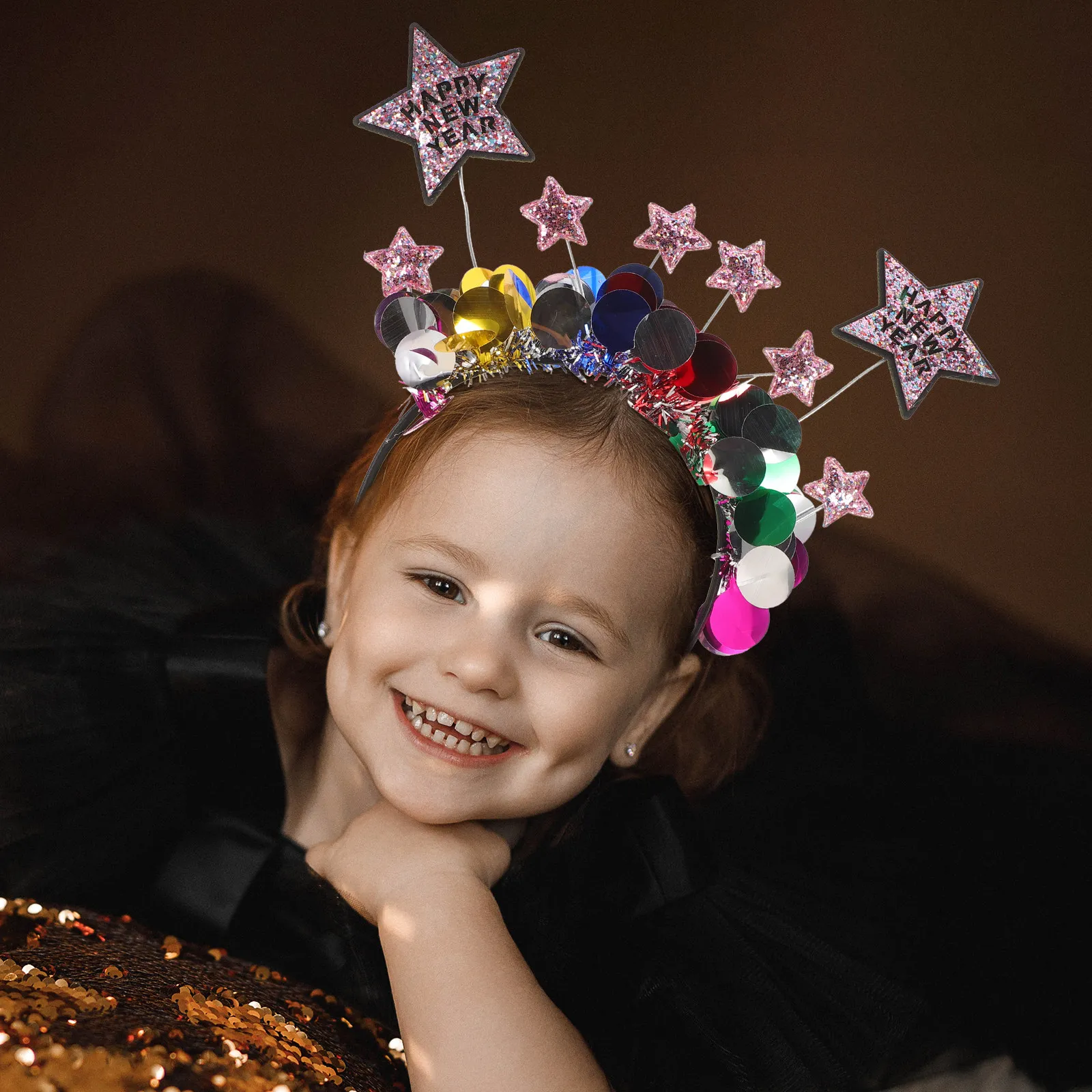 

2Pcs Colorful Star Headband Set Festive Five-Pointed Star Glitter Hair Hoop for New Year Party Adults Kids Comfortable