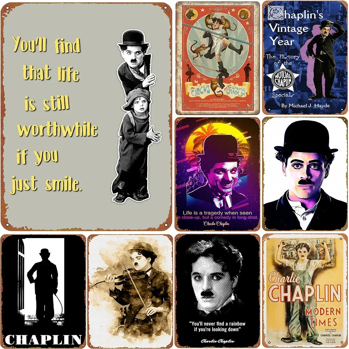 Chaplin Morden Time Tin Signs Vintage Plaque Metal Plate Retro Wall Art Posters for Home Cafe Bars Pubs Iron Painting Decoration