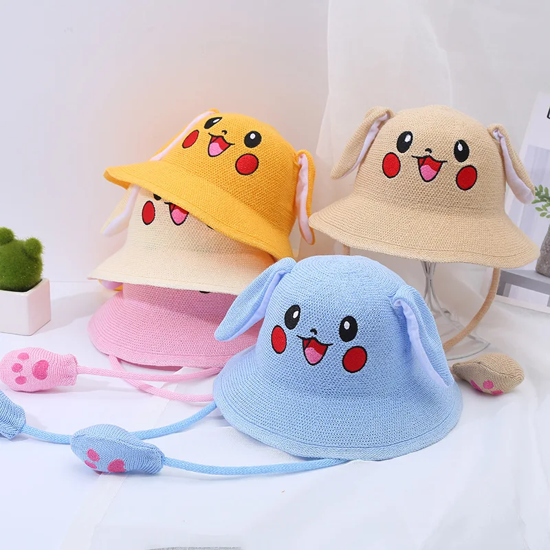 Pokemon Moving Ears Kawaii Pikachu Knit Hat Early Spring Cute Bucket Cap Summer Children Sun Protection Hat Tide Dress Up Gift