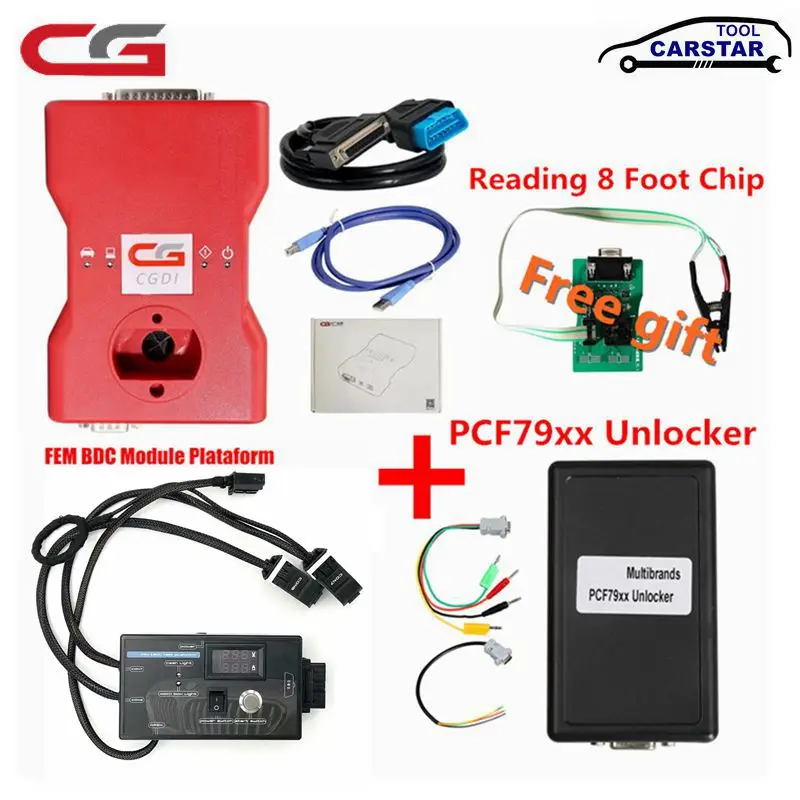 Auto Key Programmer Diagnosis Tool CGDI Prog For BMW CAS1 CAS2 CAS3 CAS4 with OBDOK Multibrands/Gearbox plug/8 Foot chip