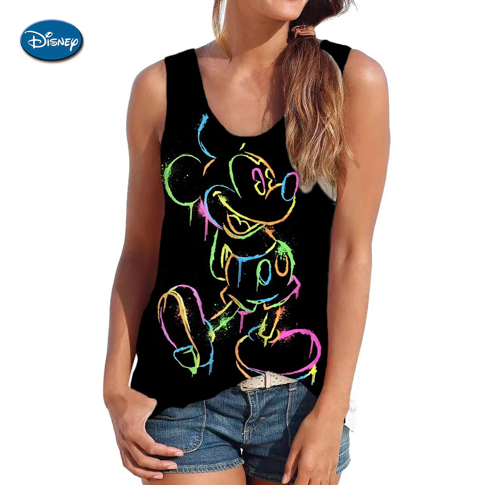 2024 New Style vest For Women Disney Mickey Mouse Print Female Oversized vest top Summer Women Clothing Sleeveless Fashion