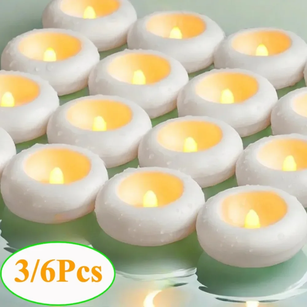 3/6Pcs Water Floating Tea Light Flameless Waterproof Led Candle Lamp Flashing for Bathtub Swimming Pool Centerpiece Decoration