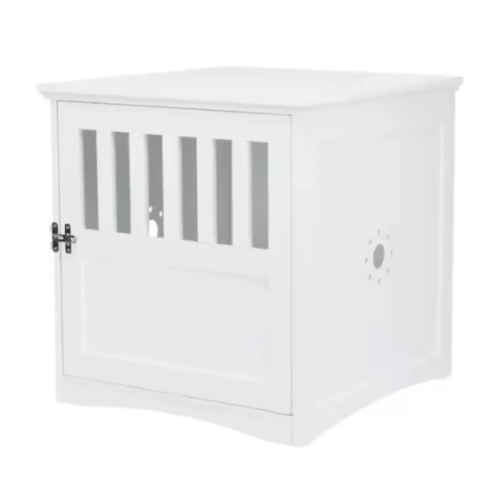 

Wooden Decorative Indoor Kennel Dog Crate End Table Night Stand Furniture with Lockable Gate for Medium Pets,white