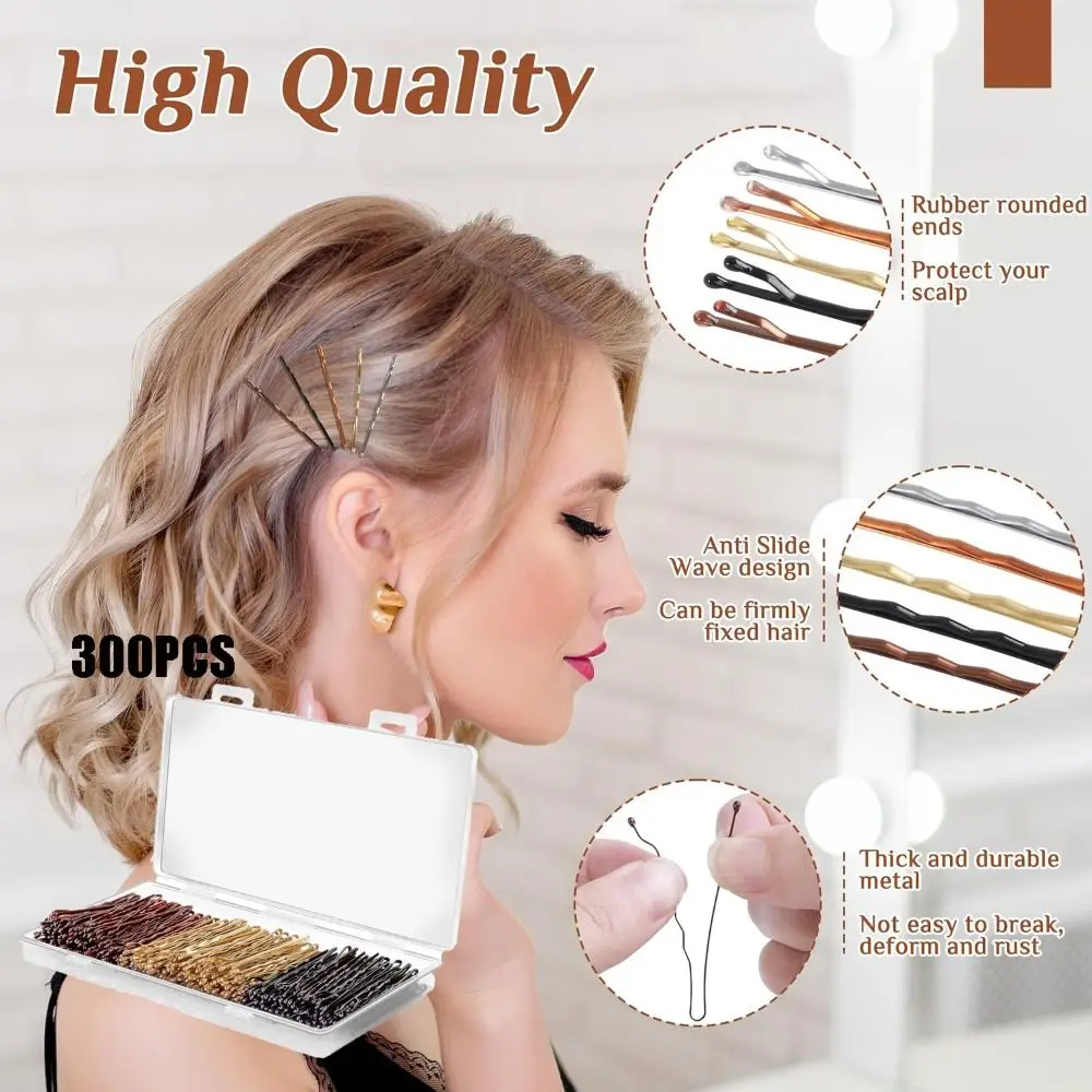 300 Pcs New Brown Blonde Bobby Pins Black Hair Premium Hair Pins 2 Inch with store box Hair Stylish Tools for Women and Girls