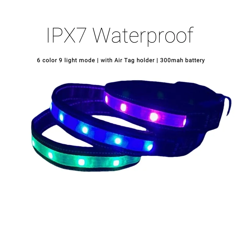 

6 Color Bright Collar Dog Fluorescent USB Dogs Accessories Ipx7 Waterproof Luminous Pet Glowing Collars with Holder for Air Tag