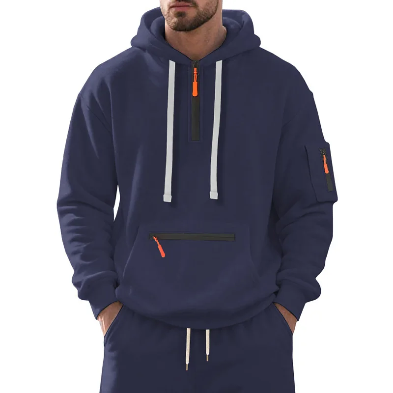 Men's Hooded Fleece Pullover Sporty Casual Jacket - Warm Comfortable European American Style Autumn Winter Outerwear