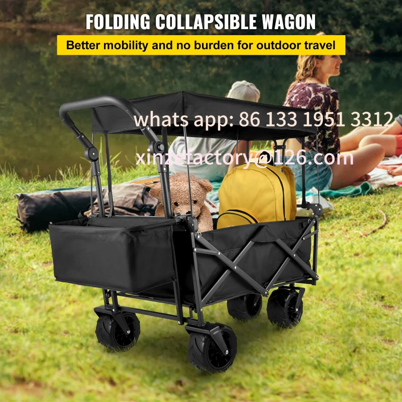 Customizable Folding Wagon Cart Adjustable Handle Bar Removable Canopy Oxford Cloth Collapsible Shopping Outdoor Campin