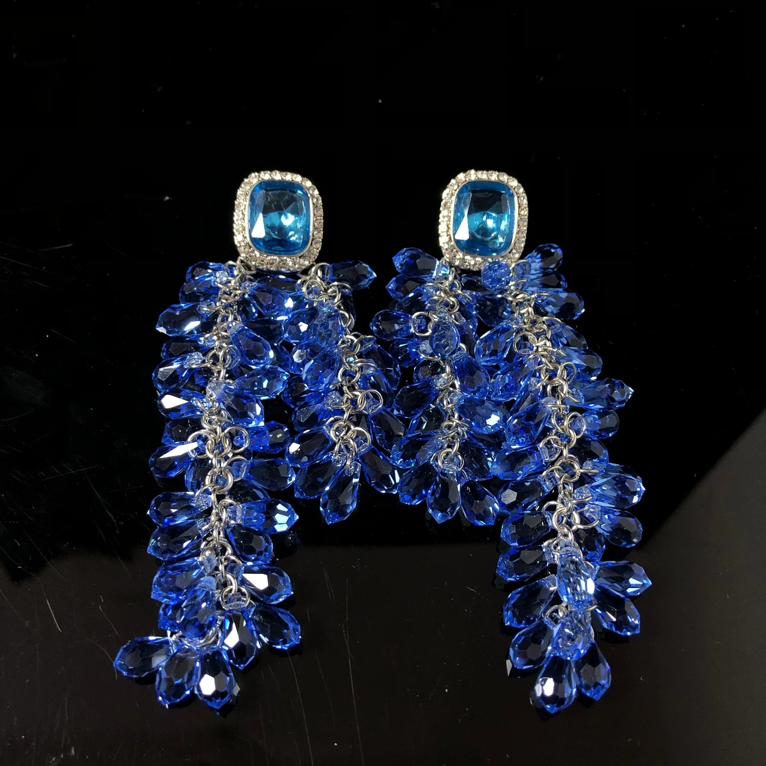 Exaggerated blue crystal earrings heavy industry  bohemian  pendientes mujer large stud earrings