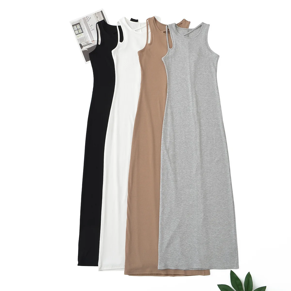 Women Cut Out Soft Lounge Scoop Neck Maxi Tank Sleeveless Bodycorn  Dress