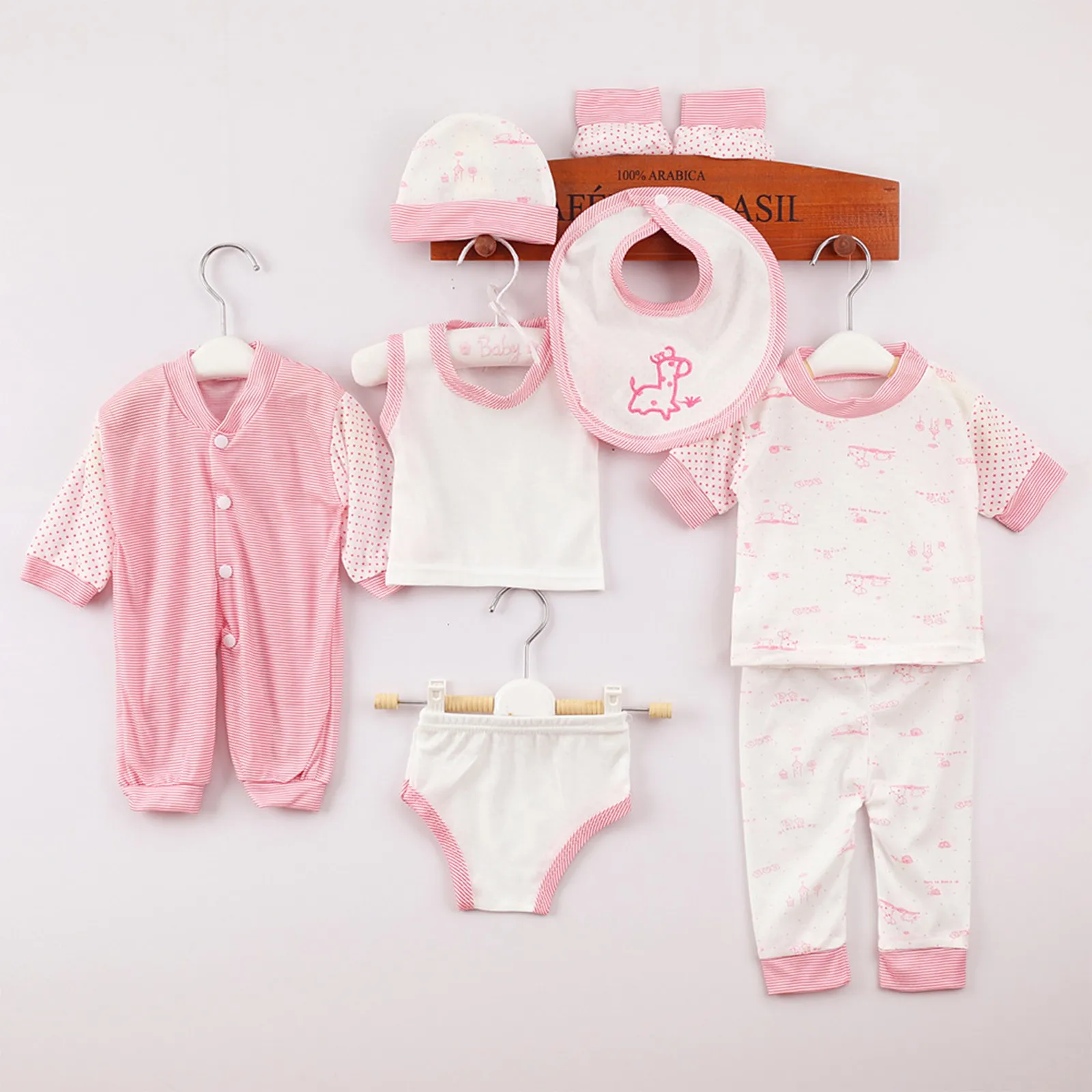 Cute Newborns Outfits 8pcs Newborn Baby Boy Girl Tops+Hat+Pants +Bib+Sock Shose+Romper Outfits Set Baby Girl Clothes Sets