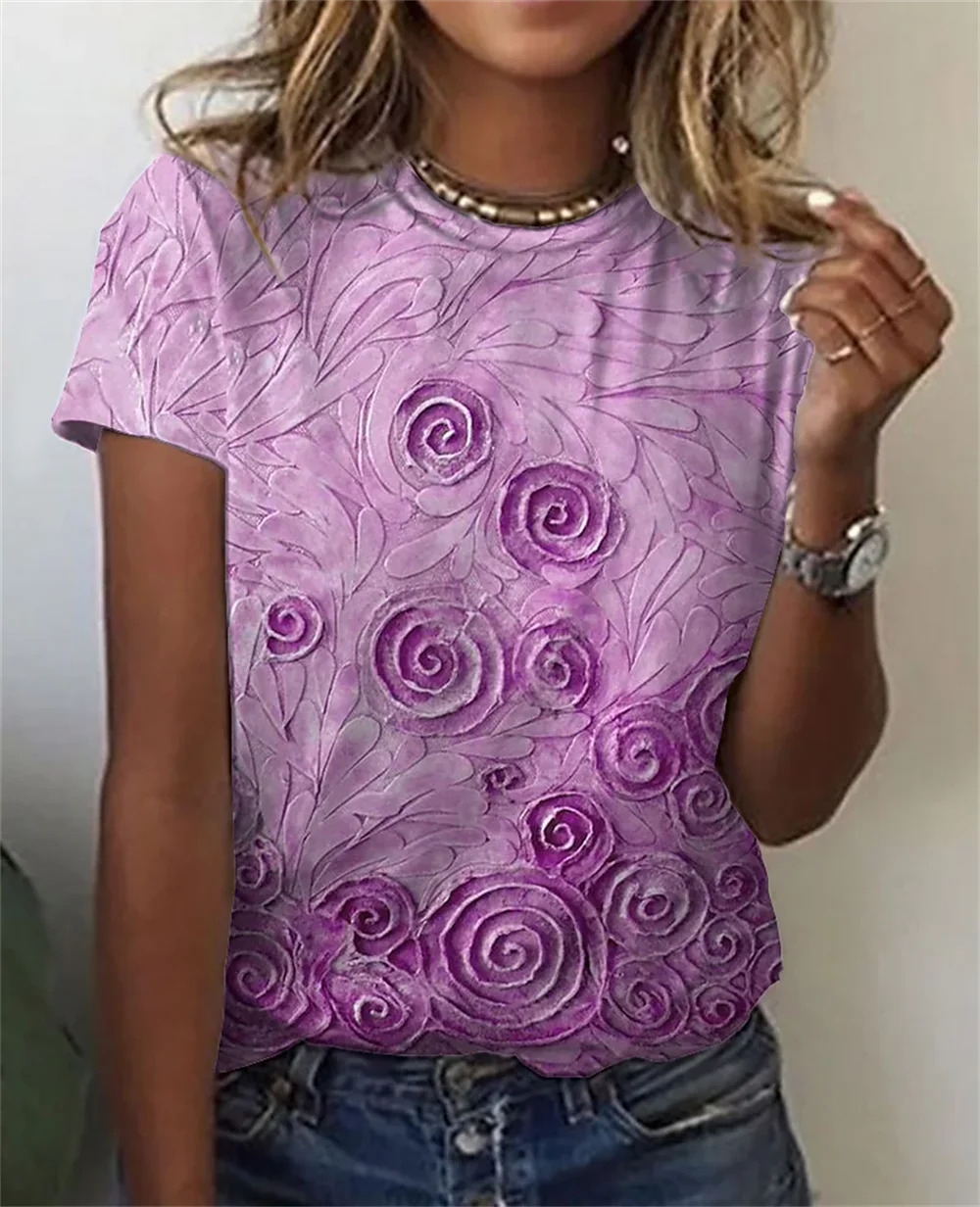 T-Shirt estive fiore di rosa stampa 3D Streetwear maglietta oversize con scollo a o moda Casual floreale da donna Y2K top da ragazza femminile Tees