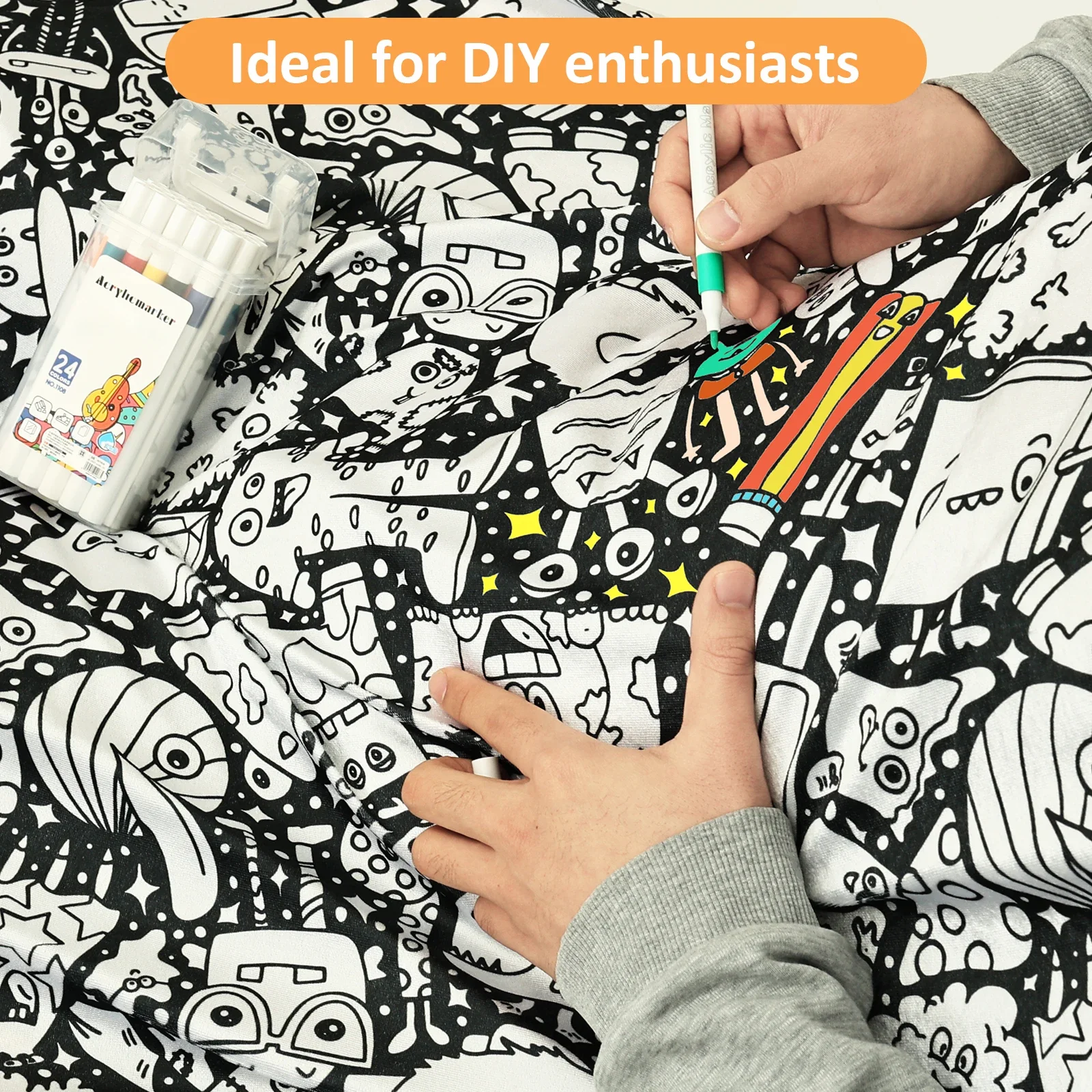 DIY-Maldecke mit 24 farbigen Markern, kreatives Personalisierungs-Muster, Decke zur Stressbewältigung, einzigartiges Mal-Kunst-Dekor, Geschenk – Detail 3