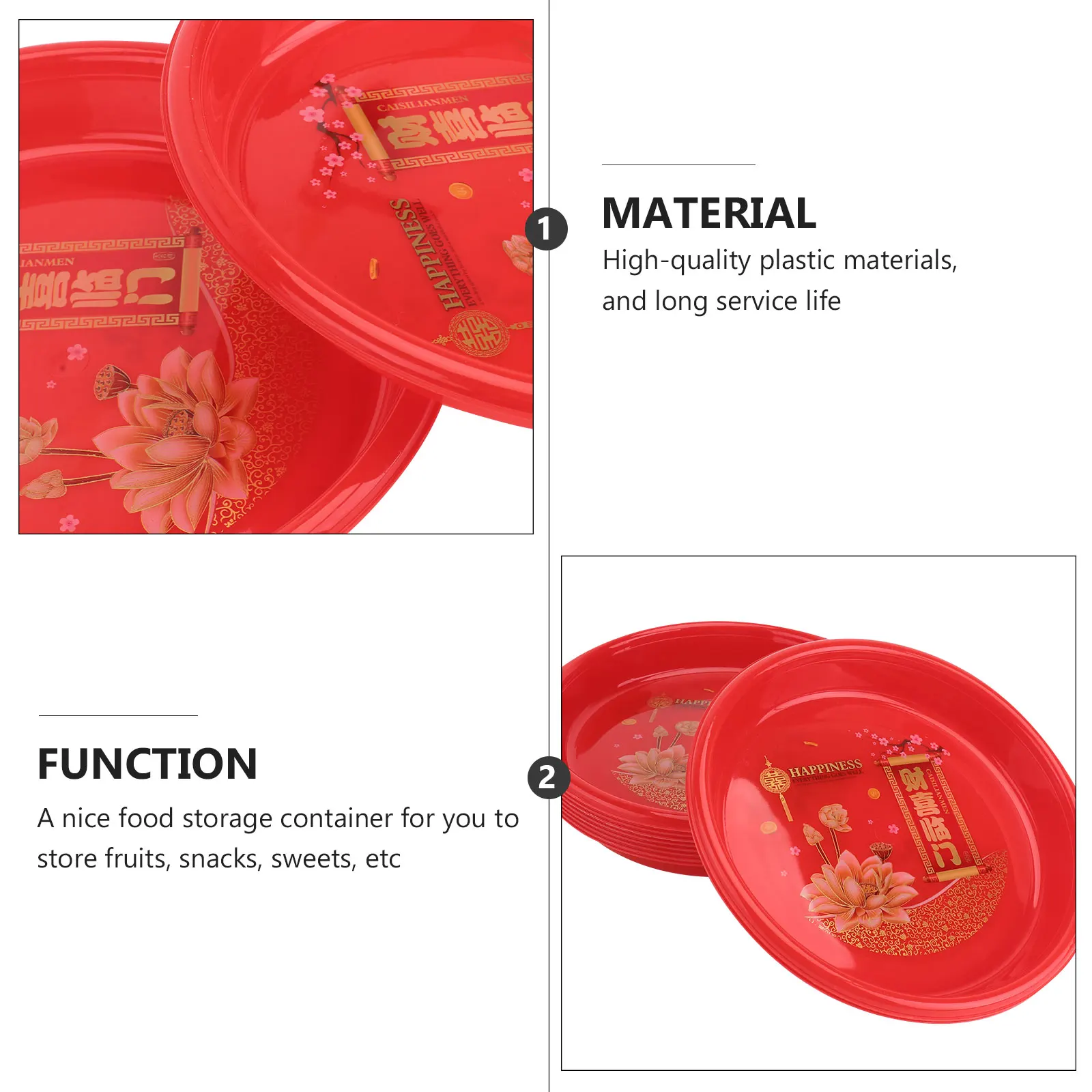 

10Pcs Red Plastic Candy Storage Tray Multipurpose Food Plate Wedding Snack Container Dried Fruit Plate Food Serving Tray