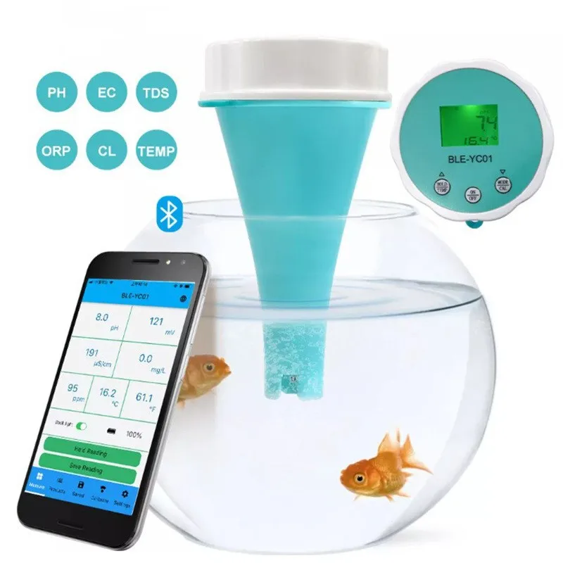 Rilevatore di qualità dell\'acqua 6 In 1 PH EC TDS ORP temperatura cloro APP Display Tester multifunzione per la qualità dell\'acqua della piscina