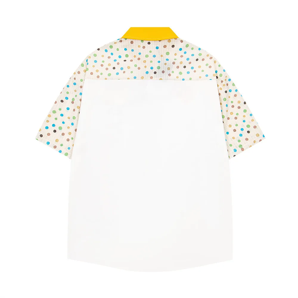 Men Vintage Hip Hop Funny Dog Embroidered Shirt American Street Style Polka Dot Color Block Collar Casual Summer Top Shirts
