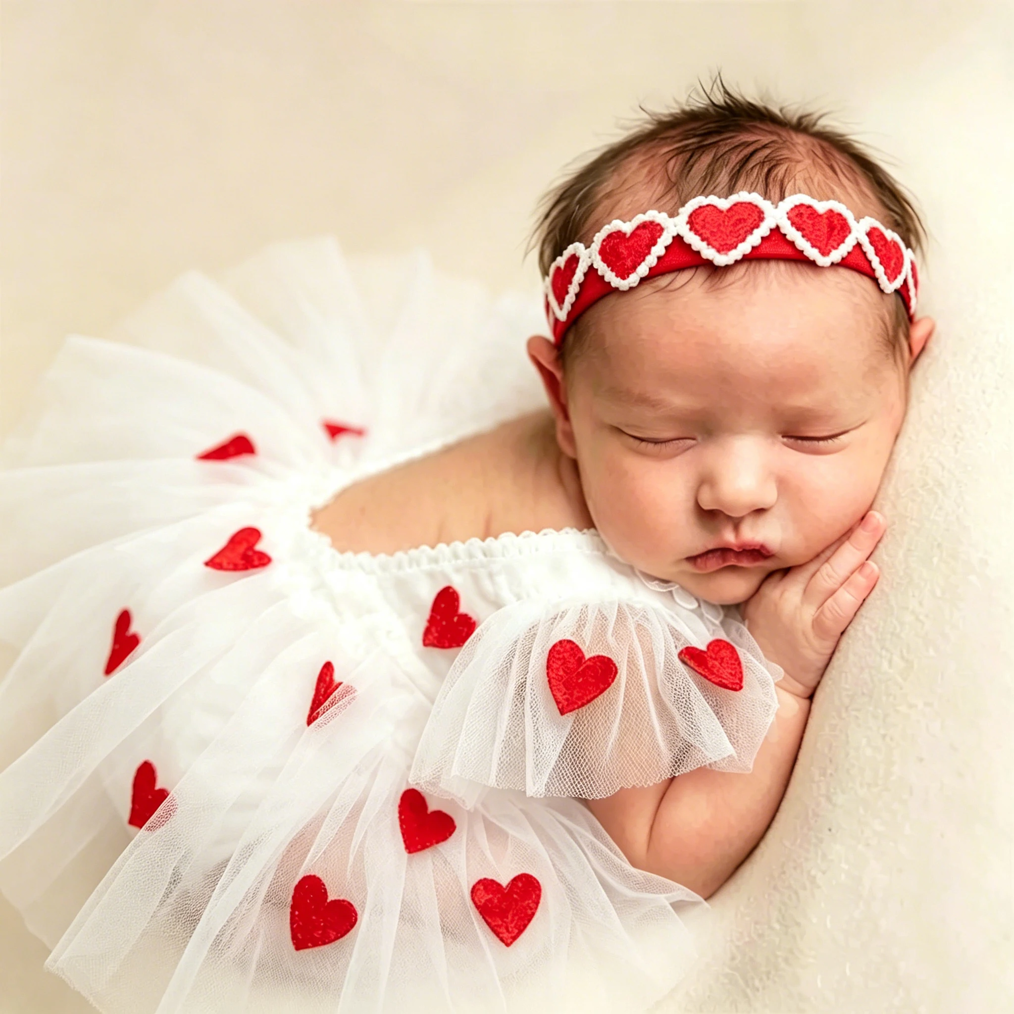 Ylsteed Newborn Girl Photography Outfits Red Heart Embroidery Romper Dress with Headband Infant One Hundred Days Infant Picture