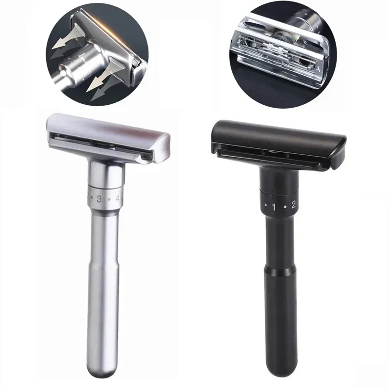 Adjustable Safety Razor Double Edge Classic Mens Shaving Mild to Aggressive 1-6 File Hair Removal Shaver it with 5 Blades